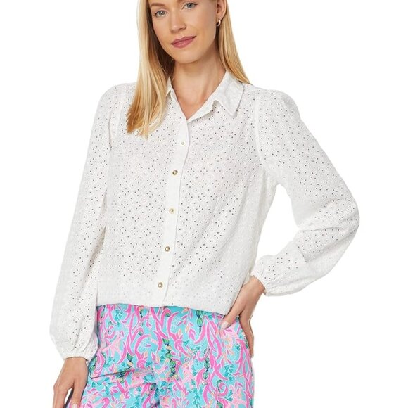 Lilly Pulitzer Sea Breeze eyelet button down top NWT - Picture 3 of 7